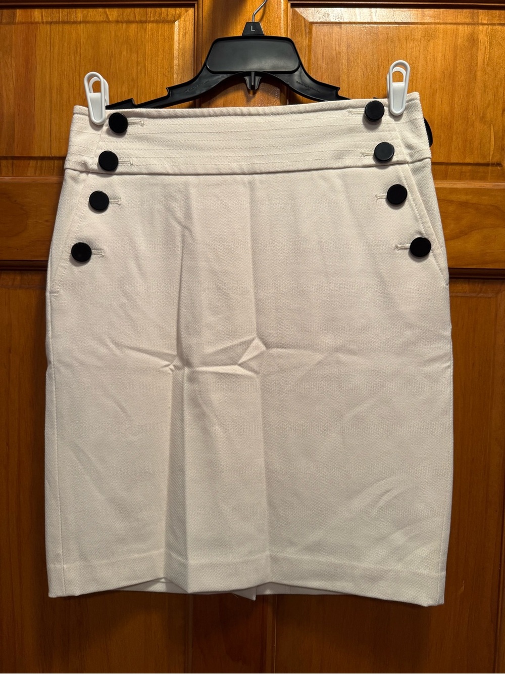 LOFT White Pencil Skirt with Black Button Accents